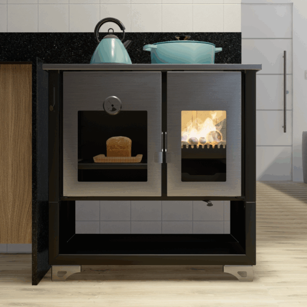 FOGÃO À LENHA MONT DUPLA COMBUSTÃO COM CHAPA VITROCERÂMICA + FORNO